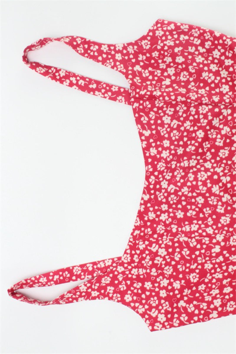Square Neck Backless Strap A Line Floral Dress