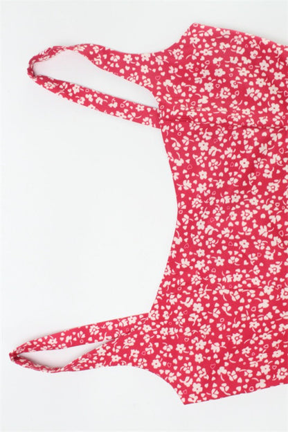 Square Neck Backless Strap A Line Floral Dress