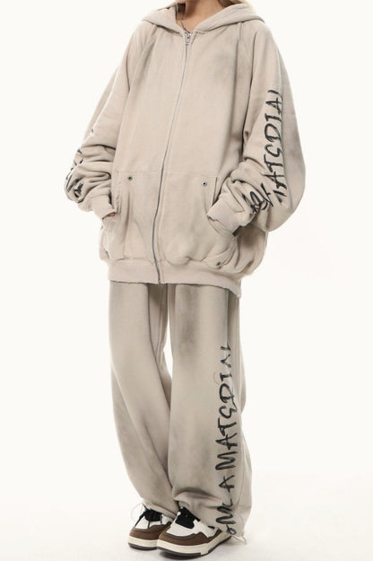 Distressed Washed Appliqué Letter Hoodie