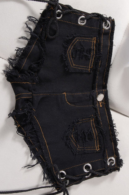 Low Rise Denim Drawstring Bodycon Casual Shorts