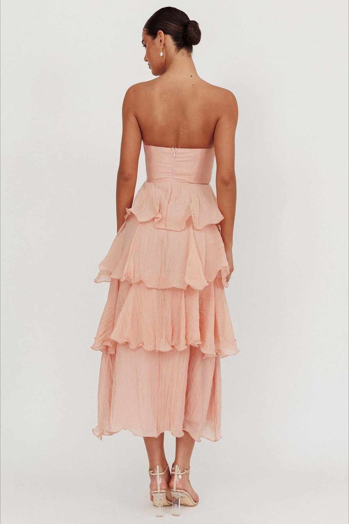 Sexy Slim Fit Strapless Backless Ruffled Prom Dress