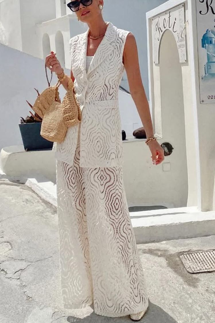 Santorini Dream Unique Lace Button Up Lapel Suit Vest
