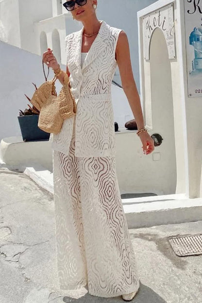 Santorini Dream Unique Lace Button Up Lapel Suit Vest