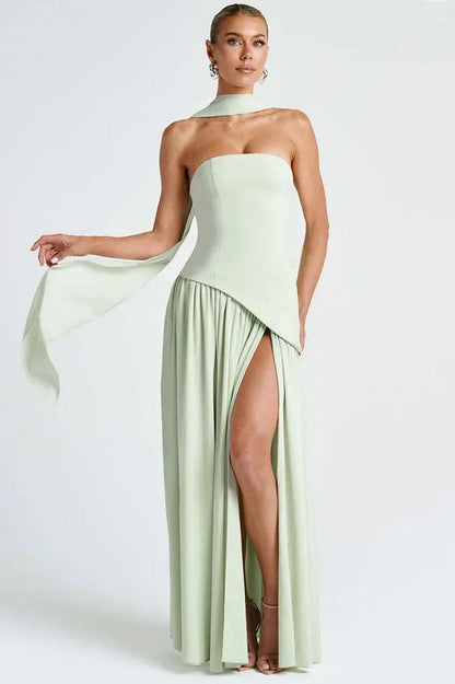 Strapless Side Slit Maxi Prom Dress