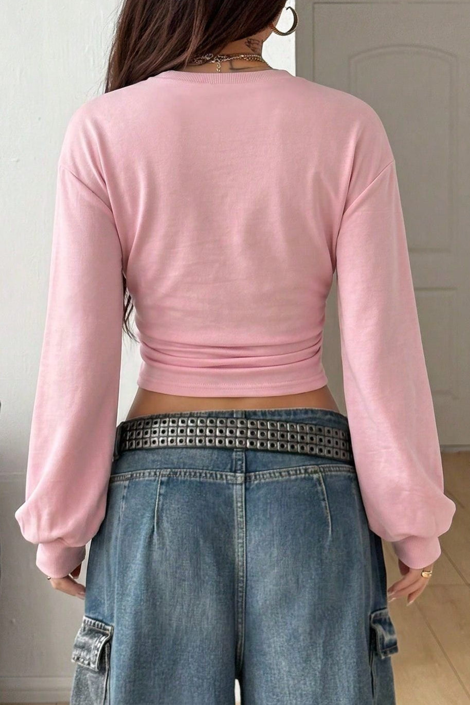 Solid Cropped Slim Fit Sweatshirt