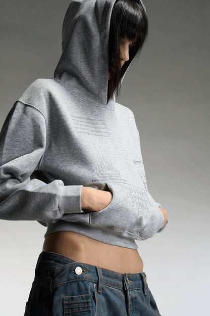 Embroidered Cropped Pullover Hoodie