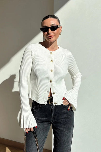 Single Breasted Ribbed Knit Cardigan