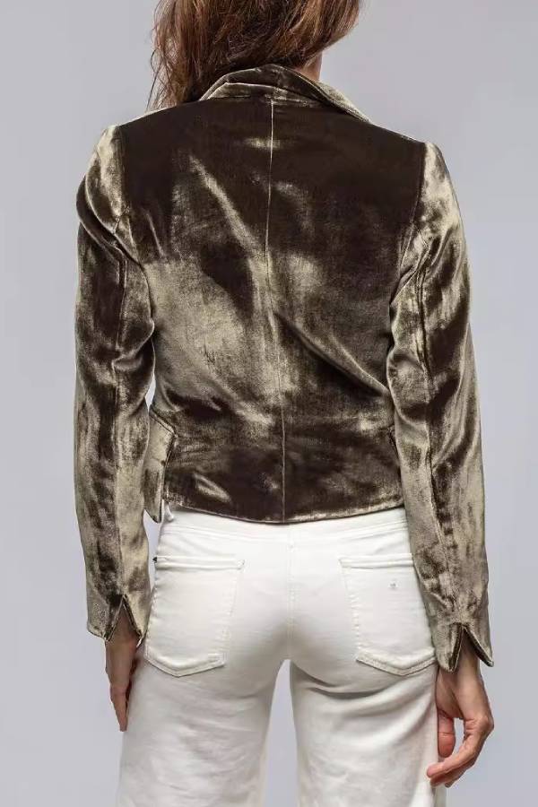 Velvet irregular hem single-button suit jacket