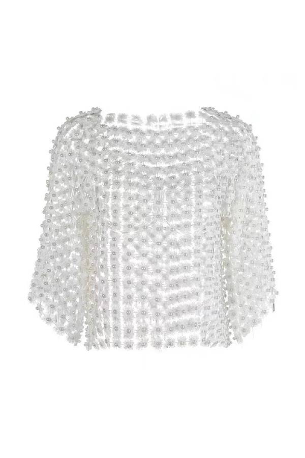 Three-Dimensional Floral Beaded Openwork Blouse