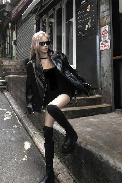 Cool Oversized Leather Moto Jacket