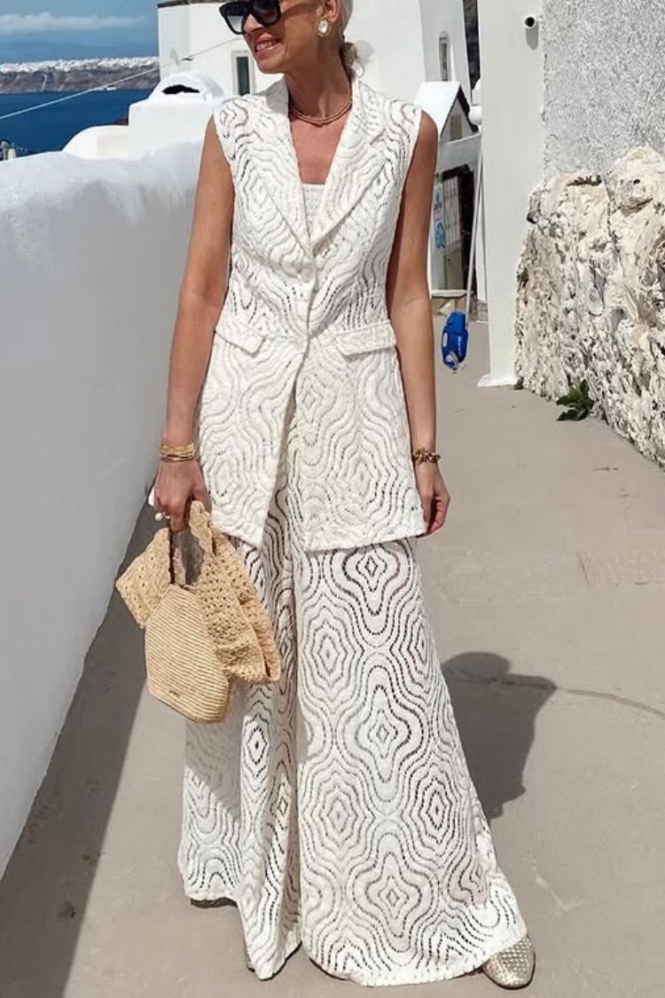 Santorini Dream Unique Lace Button Up Lapel Suit Vest