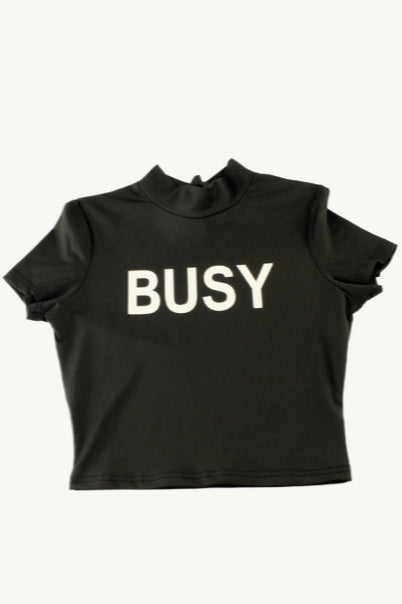 Slogan Graphic Mock Neck Cropped T-Shirt