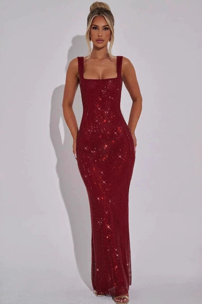 Satin Slip Sequin Evening Prom Dress