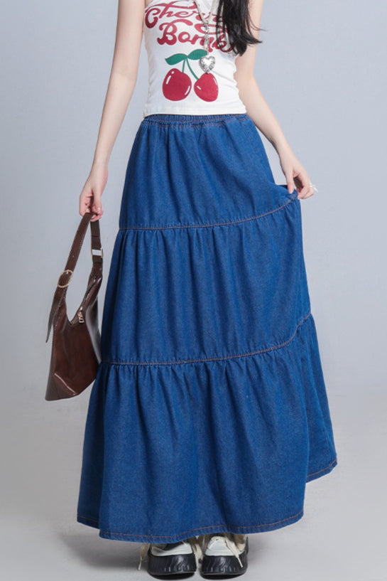 Plus Size Elastic Waist Flowy Tiered Skirt