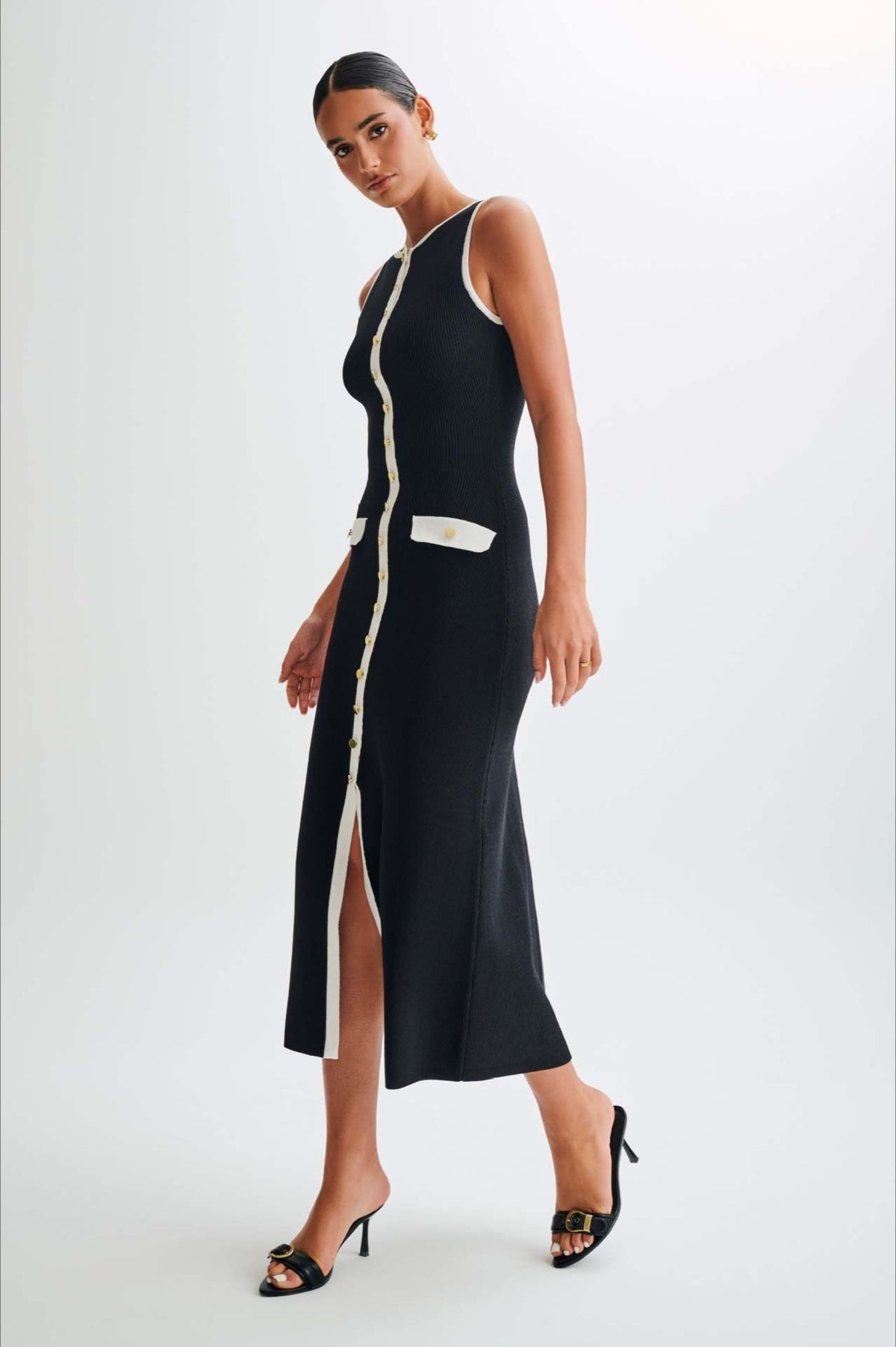 Fashion Buttoned Knit Work Dress