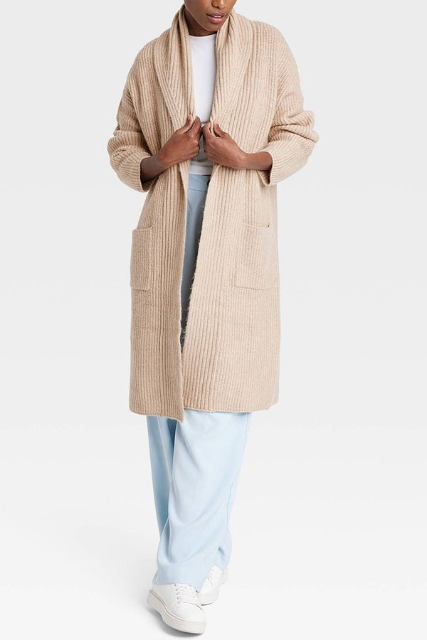 Fall Harvest Knit Lapel Pocketed Duster Cardigan