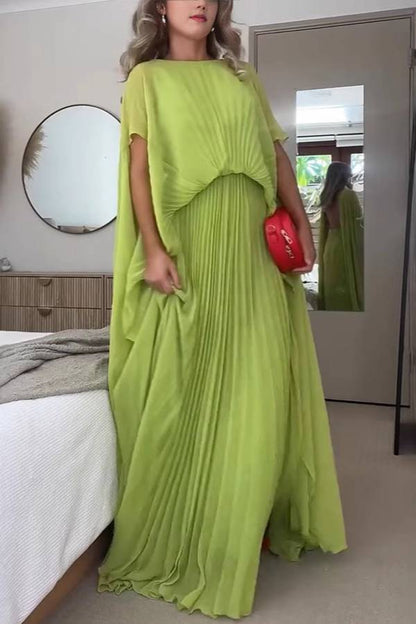 Avocado Green Pleated Cape Maxi Skirt