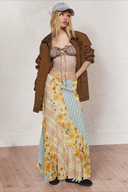 Daisy Floral Asymmetrical Boho Skirt