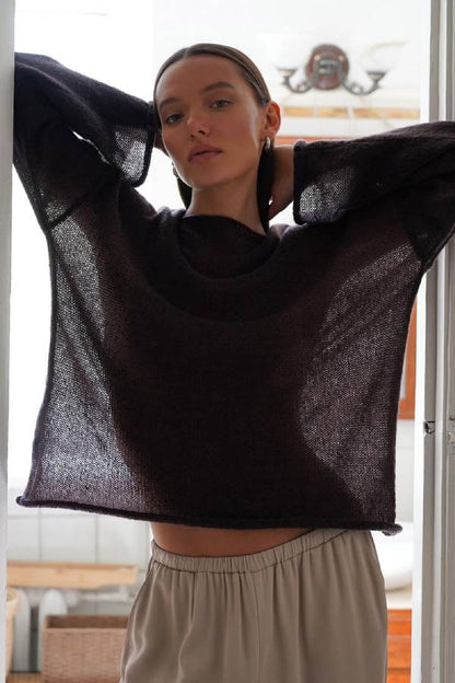 Lazy‑Style Sheer Hollow Out Loose Knit Cover‑Up Top