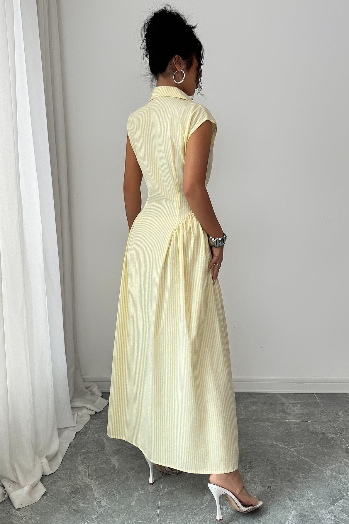 Sleeveless Button Front Open Design Maxi Dress