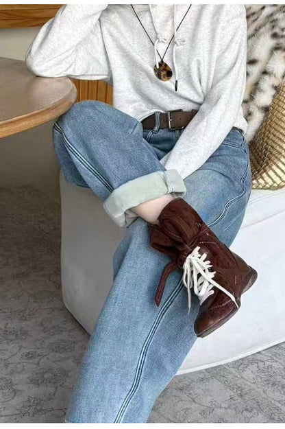 Vintage Fleece Lined Bootcut Wide Leg Loose Jeans