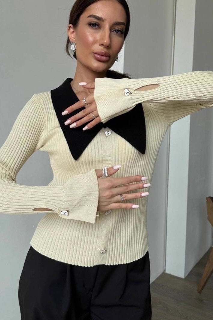 Color Block Polo Knit Sweater