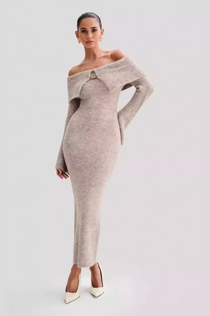 Knit Off Shoulder Fitted Bodycon Dress