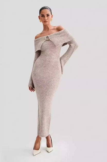 Knit Off Shoulder Fitted Bodycon Dress