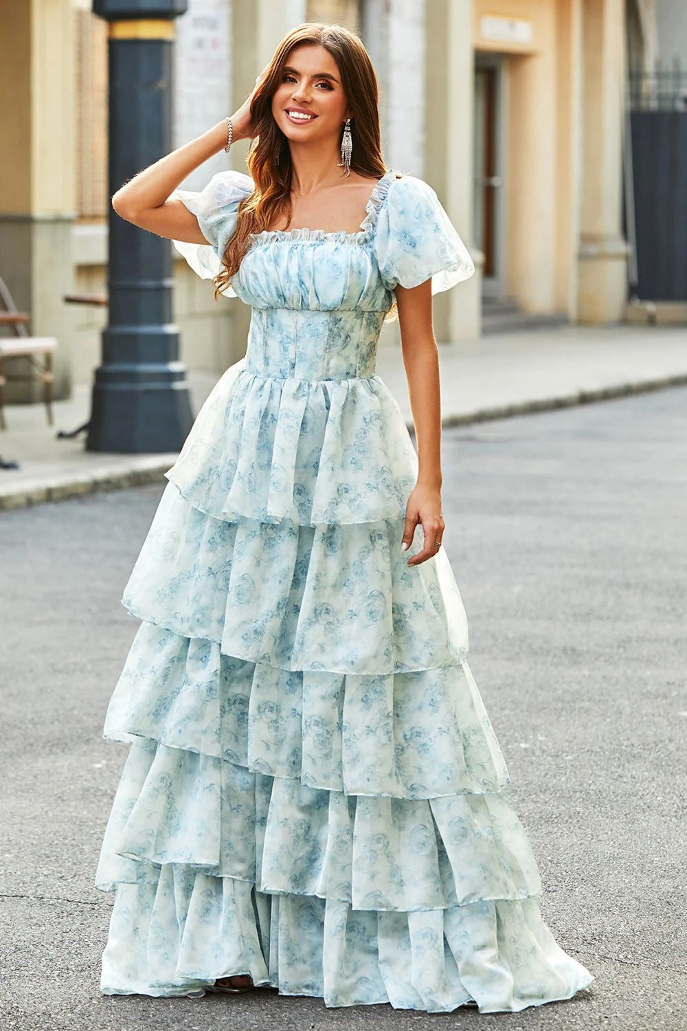 Ruffle Sleeve Tie Waist Floral Maxi Dress