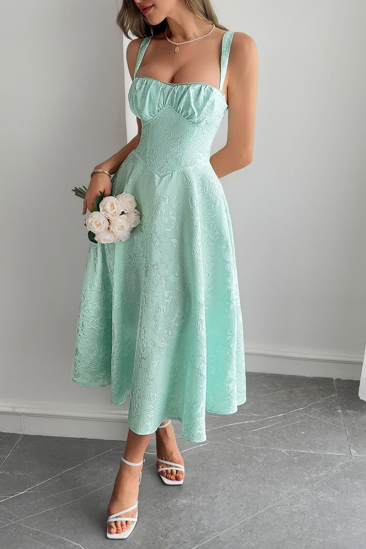 Jacquard Spaghetti Strap Cocktail Dress