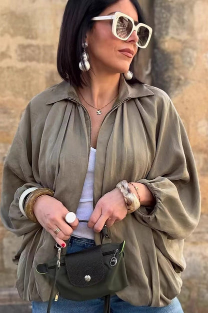 Oversized Puff Sleeve Bomber Jacket