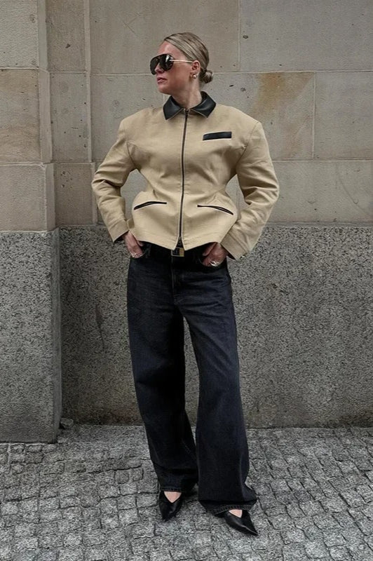 Waist Cinched Colorblock Jacket