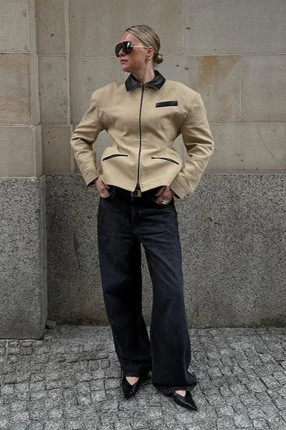 Waist Cinched Colorblock Jacket