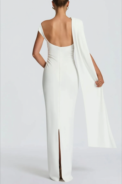 Sexy Asymmetrical Neck Long Sleeve Fitted Ruched High Waist Party Dress