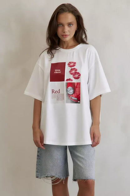 Cotton Graphic Print Loose Fit Casual Short Sleeve Tee