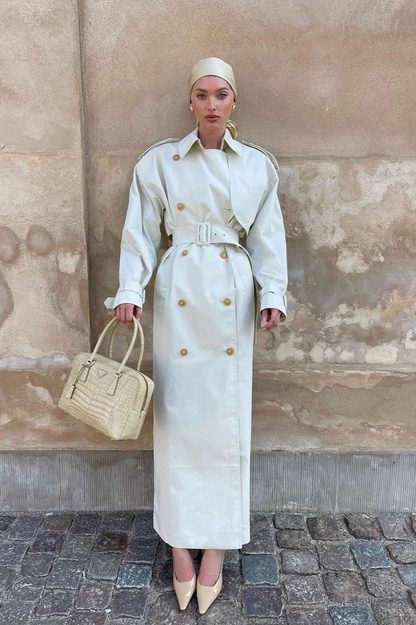 Lapel Belted Waist Elegant Office Overcoat