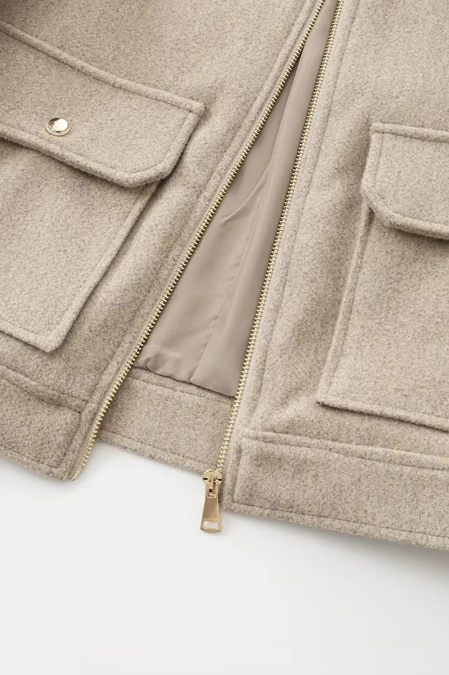 Zipper Pocket Lapel Short Jacket