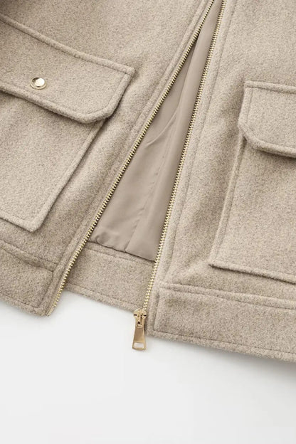 Zipper Pocket Lapel Short Jacket