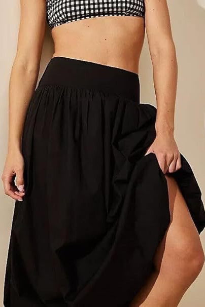 Pocket Smocked Elastic Waist Lantern Skirt