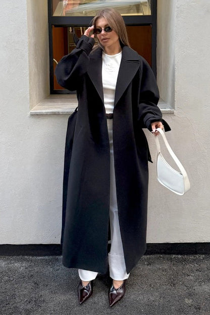 Long Belted Relaxed Overcoat