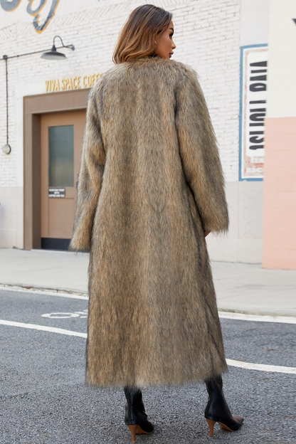 Chic V Neck Faux Fur Cozy Longline Overcoat