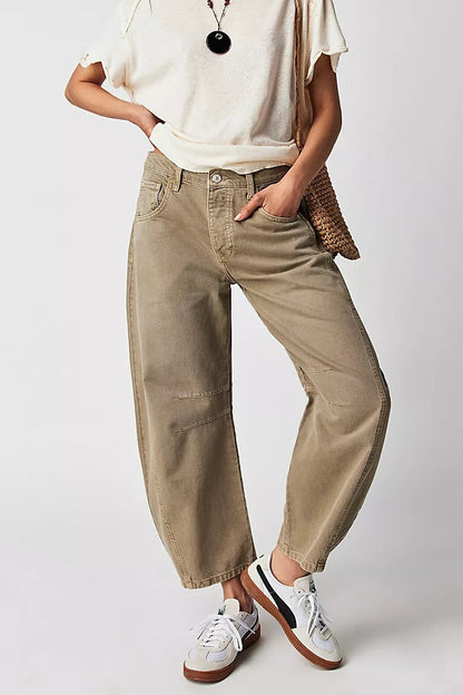 Mid Rise Washed Relaxed Wide Leg Jeans