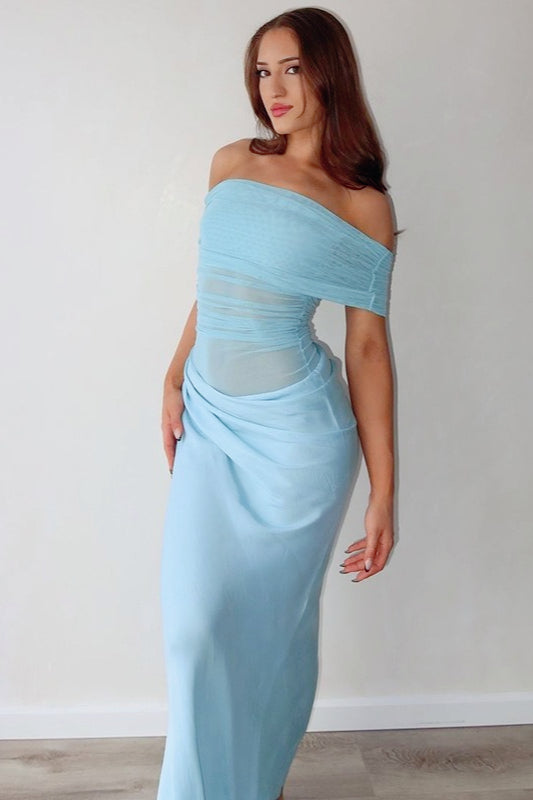 Diagonal Ruched Sheer Birthday Dress