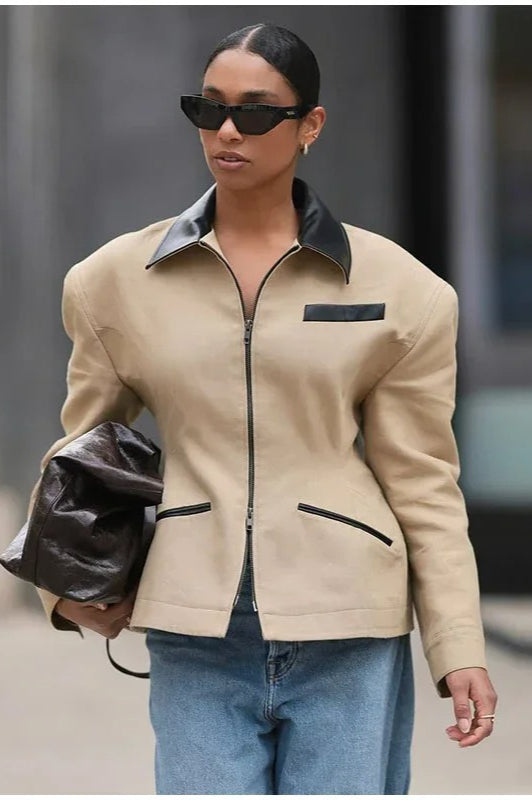 Waist Cinched Colorblock Jacket