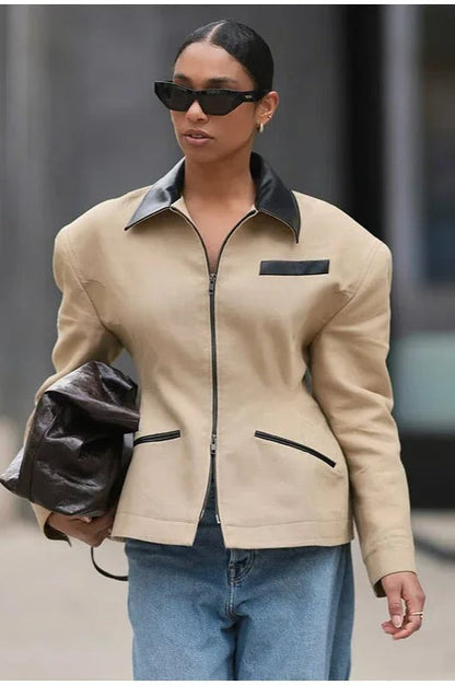 Waist Cinched Colorblock Jacket
