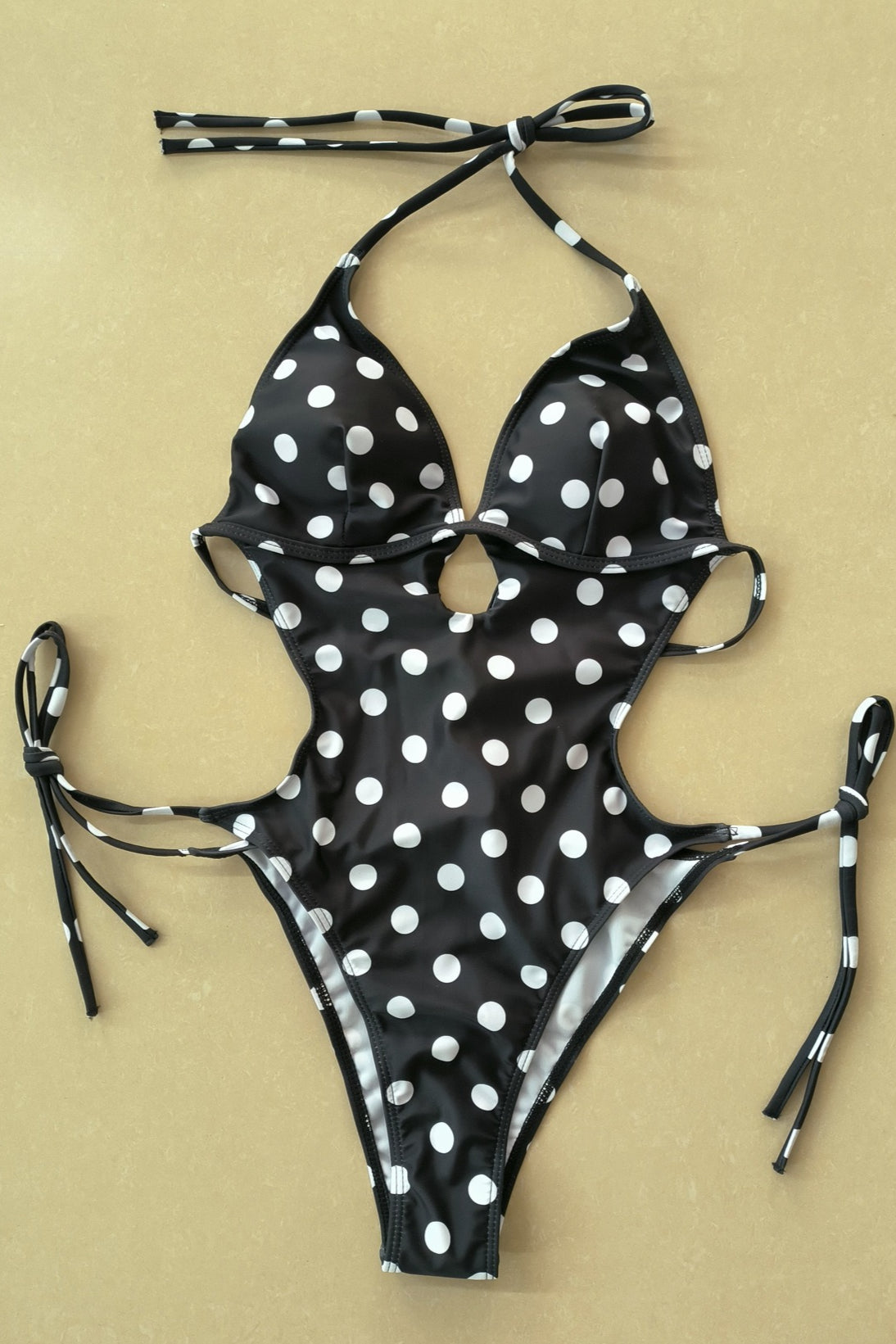 Polka Dot Halter Backless One Piece Swimwear