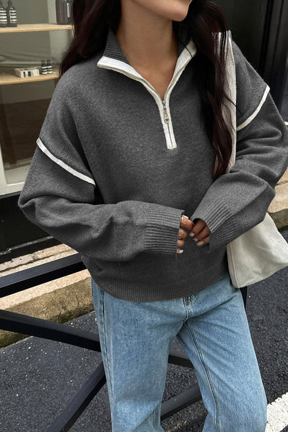 Casual Zip Front Long Sleeve Sweater