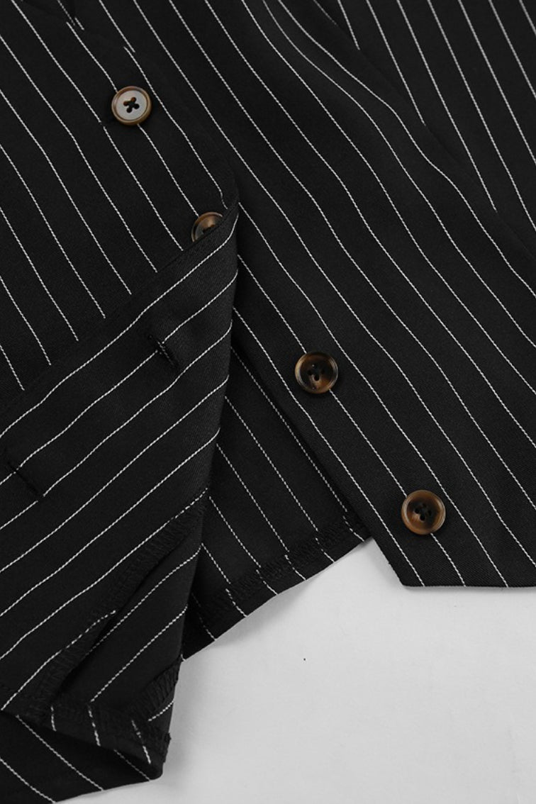 High Waist Striped V Neck Two Piece Vest Pants Set