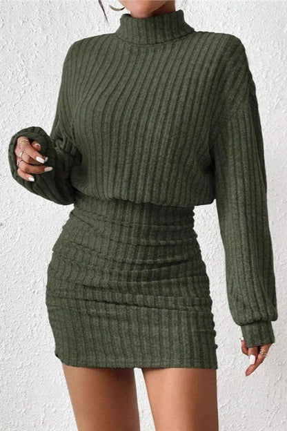 Knit Turtleneck Long Sleeve Bodycon Sweater Dress
