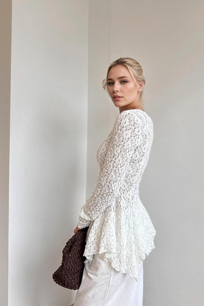 Lace Button Front Slim Elegant Versatile Long Sleeve Blouse